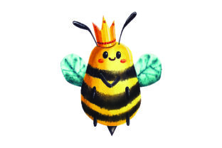 Bee with Crown in Watercolor Style: A Versatile Graphic Design Asset for Local Business Branding