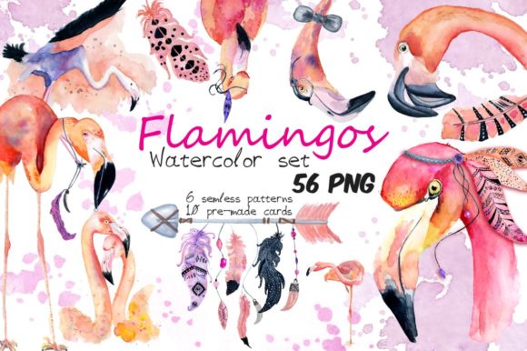 Boho Flamingo Watercolor Set