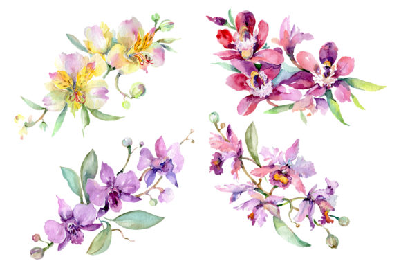 Bouquet with Orchids Angel Gift Watercolor