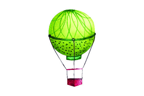 Green Hot Air Balloon - Watercolor Style
