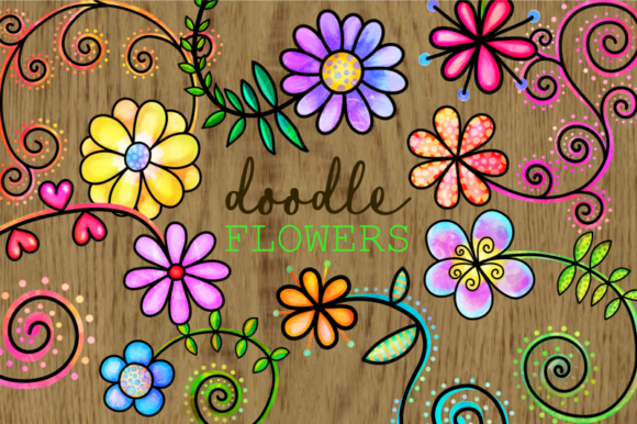 Hand Drawn Doodle Watercolor Flowers for Crafting & Illustrations