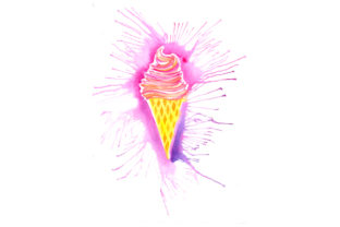Ice Cream Cone in Paint Splatter Watercolor Style for Summer Campaigns