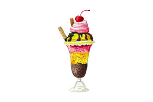 Ice Cream Sundae Watercolor Design for Food Amp Projects