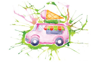 Ice Cream Truck in Paint Splatter Watercolor Style: A Creative Car Asset for Designers