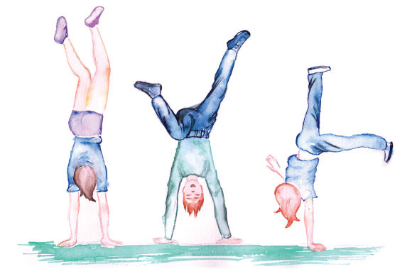 Kids Doing Handstands in Watercolor Style: A Versatile Design Asset