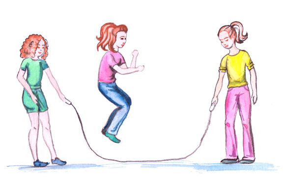Kids Playing Jumprope in Watercolor Style for Authentic Branding