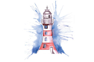 Lighthouse in Paint Splatter Watercolor Style: A Design Review for Real Projects