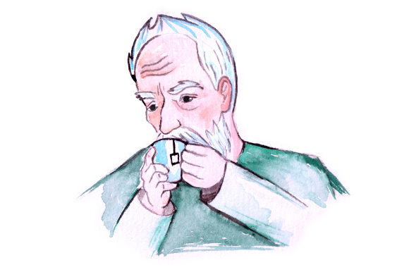 Old Man Drinking Tea in Watercolor Style for Tea Branding