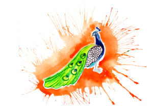 Peacock in Paint Splatter Watercolor Style: A Creative Design Asset for Animal-Themed Projects
