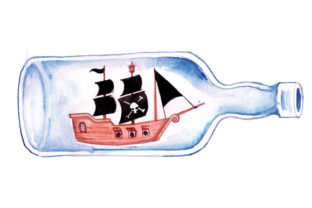 Pirate Ship Inside Glass Bottle: A Versatile Watercolor Graphic for Pirates Lovers