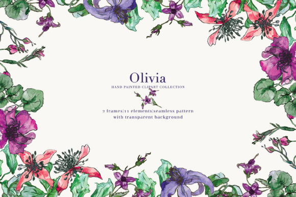 Purple Flowers Watercolor Clipart Set for Illustrations