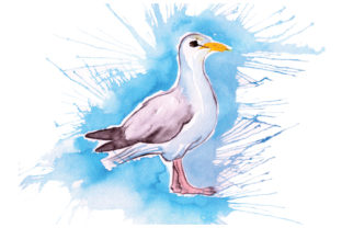 Seagull in Paint Splatter Watercolor Style: A Versatile Animal Graphic for Digital Sellers