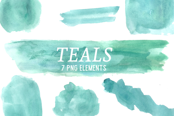 Teal Watercolor Splashes Clipart Set and Illustrations