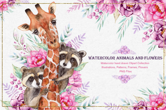 Watercolor Animals and Flowers: A Versatile Illustration Set for Creative Marketing