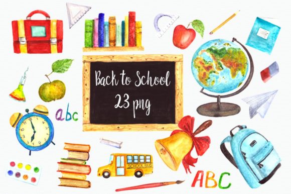 Watercolor Back to School Clip Art and Illustrations