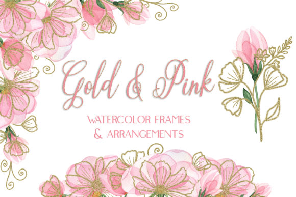 Watercolor Blush Pink Gold Clipart and Illustrations