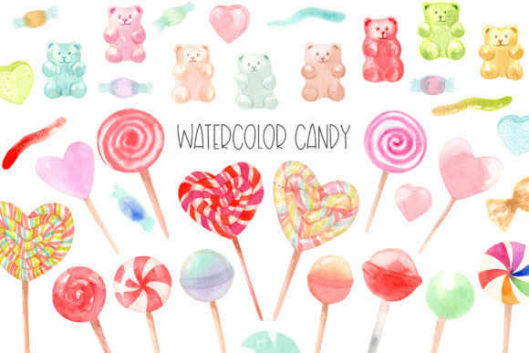 Watercolor Candy. Valentine s Day Illustrations