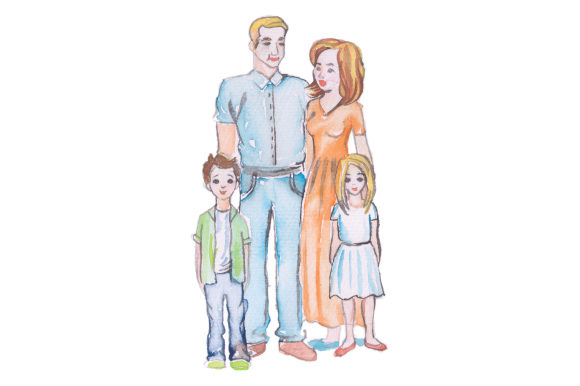 Watercolor Mom Dad and 2 Kids: A Versatile Design Asset for Creative Brands