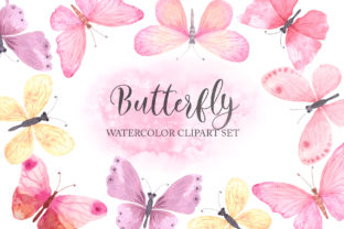 Watercolor Pink Butterfly Set for Illustrations